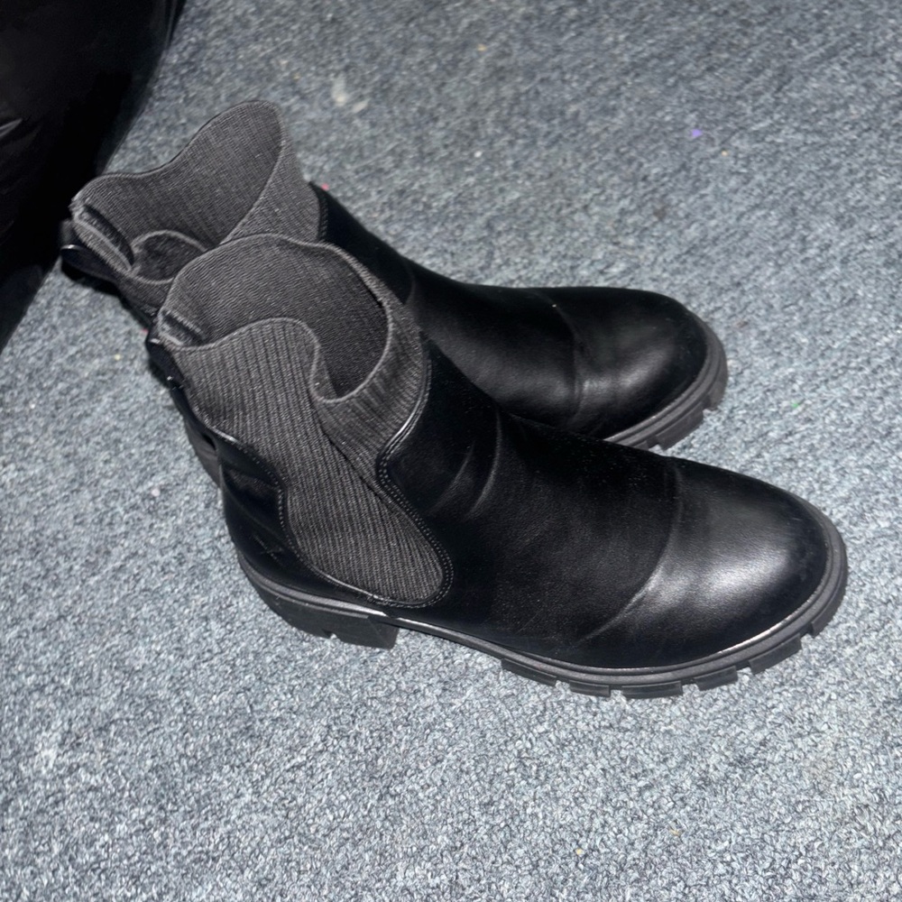 Black Pleather Boots with Knit Details